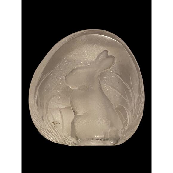 Rabbit Paperweight Etched Crystal Signed By Mats Jonasson Vintage - Picture 6 of 12